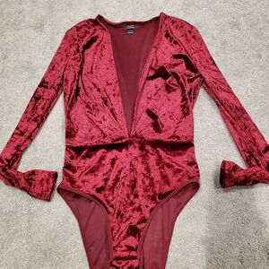 Elegant Fredricks Of Hollywood Velvet Bodysuit in Rich Red
